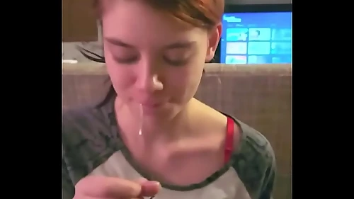 Slutty teen girl sucks a BWC for cum